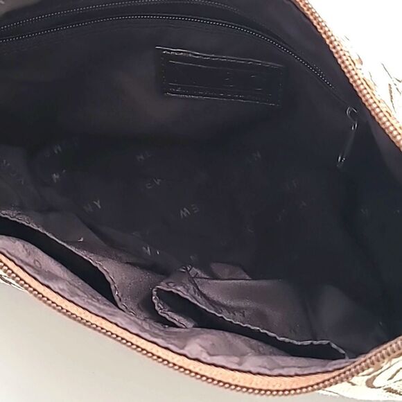 New York & Company Tan & Brown Canvas Handbag with Embossed Patent Trim - Picture 7 of 10